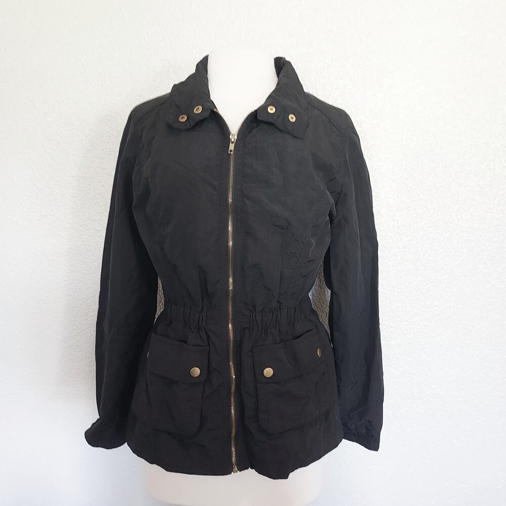 Alfani Black Fitted Nylon Zip Jacket Size S